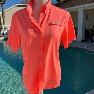 Columbia Performance Fishing Gear Bright Orange Short Sleeve Shirt Medium